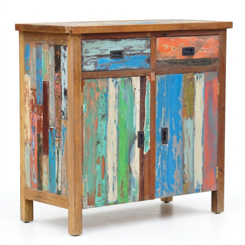 Reclaimed boat teak wood cabinet with colorful rustic finish handcrafted in Jepara Indonesia for wholesale furniture