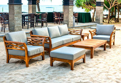 Cross Deep Seating Set teak outdoor furniture on beach